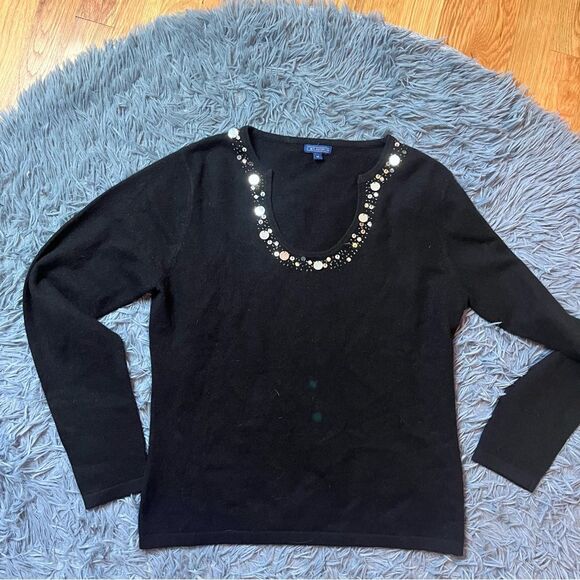 J. McLaughlin Sweaters - J. MCLAUGHLIN Woman Cashmere Cotton U Shape Neck Sequined Sweater Black Size M